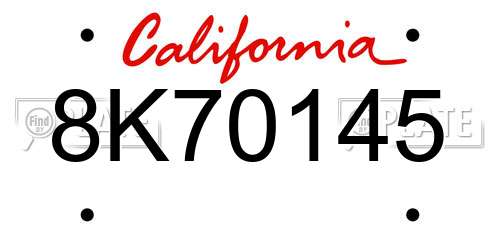 8K70145 California License Plate