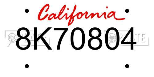 8K70804 California License Plate