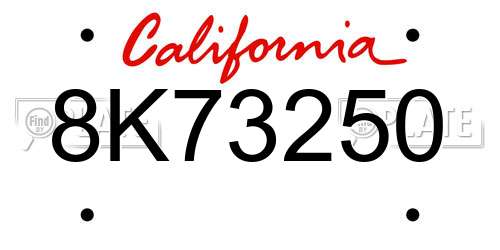 8K73250 California License Plate