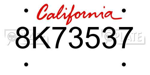 8K73537 California License Plate