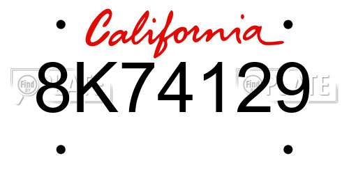 8K74129 California License Plate