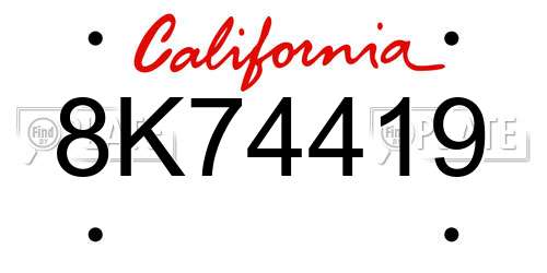 8K74419 California License Plate