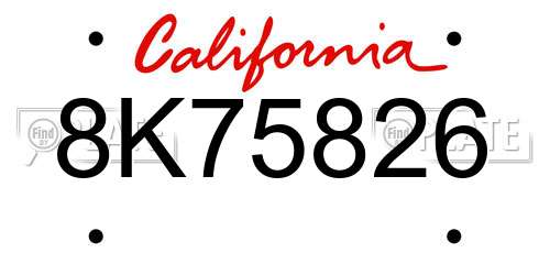 8K75826 California License Plate