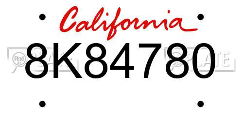 8K84780 California License Plate