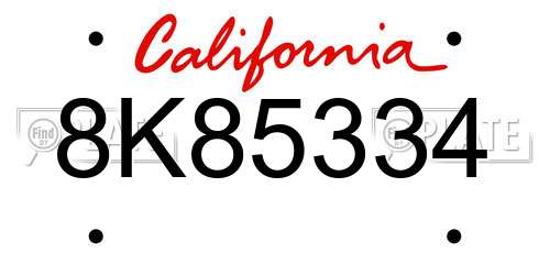 8K85334 California License Plate