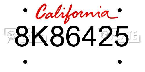 8K86425 California License Plate