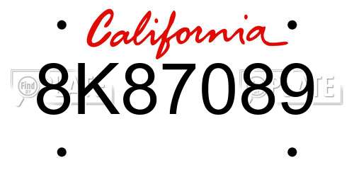 8K87089 California License Plate