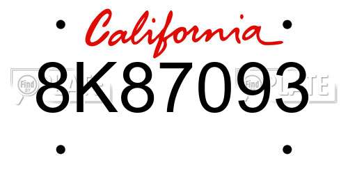 8K87093 California License Plate