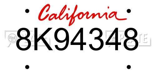 8K94348 California License Plate