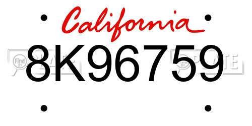 8K96759 California License Plate