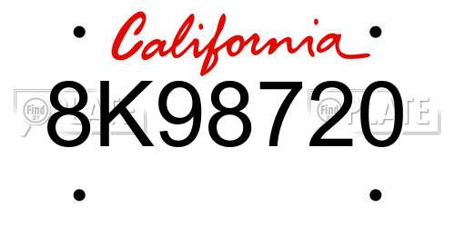 8K98720 California License Plate