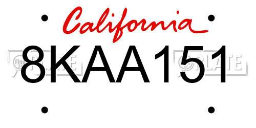 8KAA151 California License Plate