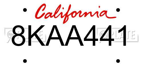 8KAA441 California License Plate