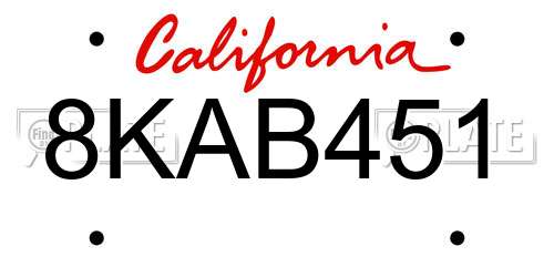 8KAB451 California License Plate