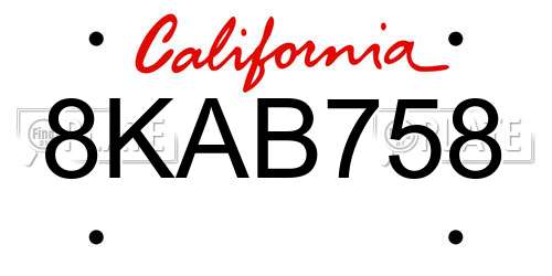8KAB758 California License Plate