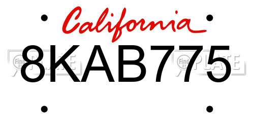 8KAB775 California License Plate