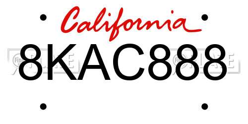 8KAC888 California License Plate
