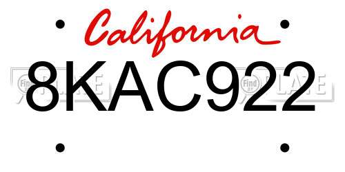 8KAC922 California License Plate
