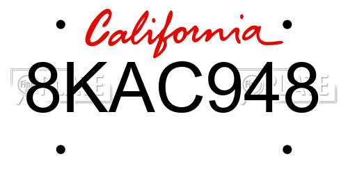 8KAC948 California License Plate