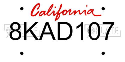 8KAD107 California License Plate