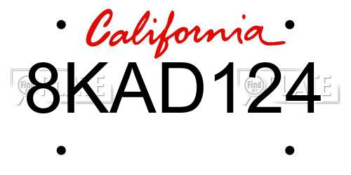 8KAD124 California License Plate