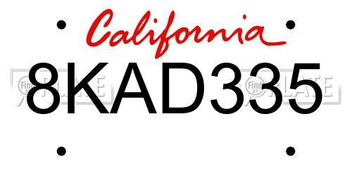 8KAD335 California License Plate