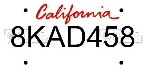 8KAD458 California License Plate