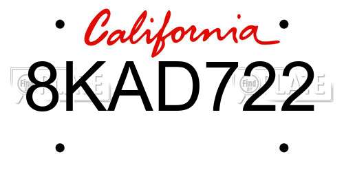 8KAD722 California License Plate