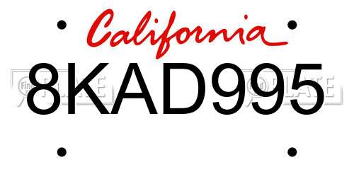 8KAD995 California License Plate