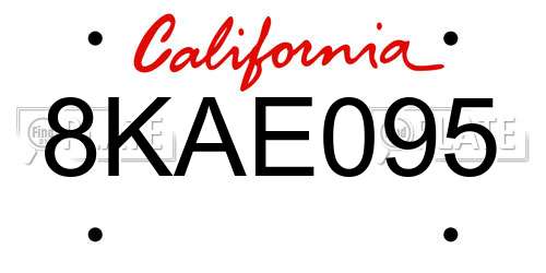 8KAE095 California License Plate