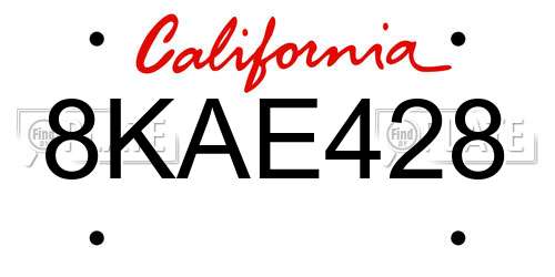 8KAE428 California License Plate