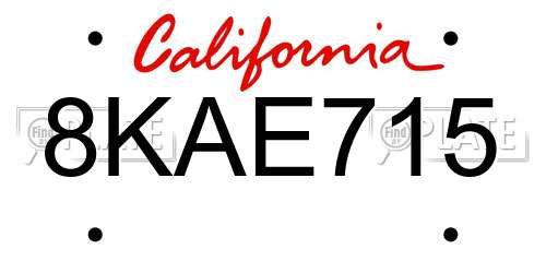 8KAE715 California License Plate