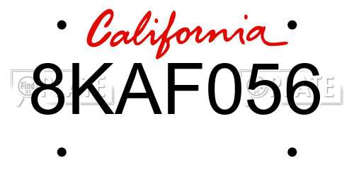 8KAF056 California License Plate