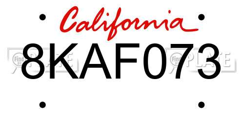 8KAF073 California License Plate