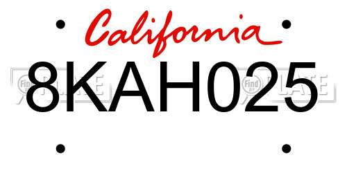 8KAH025 California License Plate