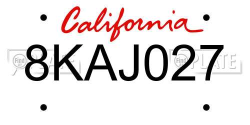8KAJ027 California License Plate