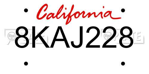 8KAJ228 California License Plate