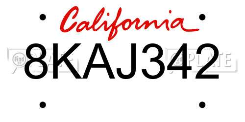 8KAJ342 California License Plate