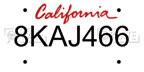 8KAJ466 California License Plate