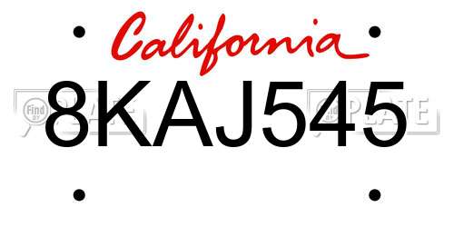 8KAJ545 California License Plate