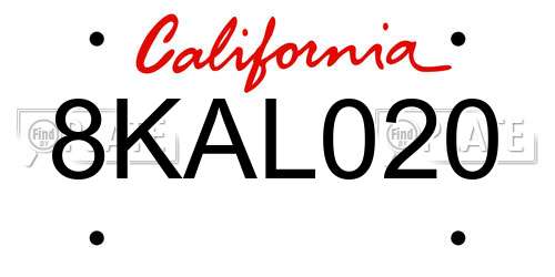 8KAL020 California License Plate