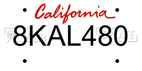 8KAL480 California License Plate