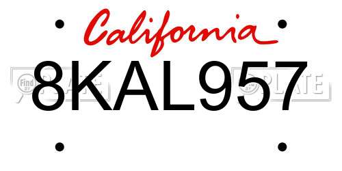 8KAL957 California License Plate