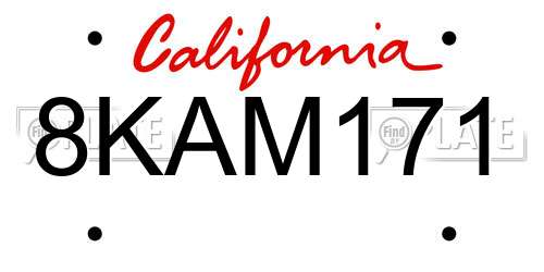 8KAM171 California License Plate