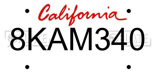 8KAM340 California License Plate