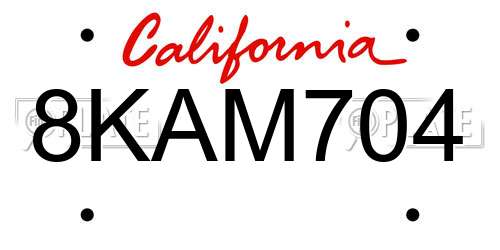 8KAM704 California License Plate