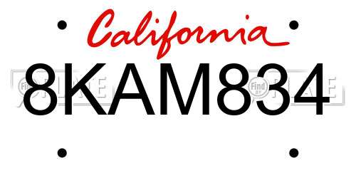 8KAM834 California License Plate
