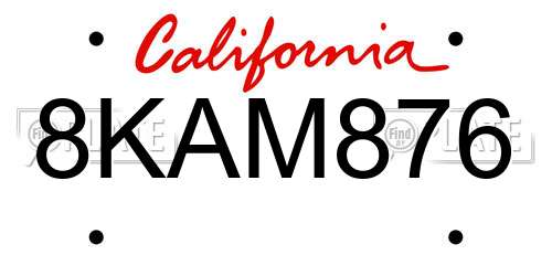 8KAM876 California License Plate