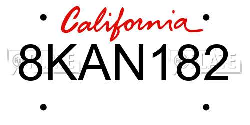 8KAN182 California License Plate