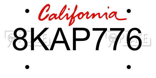 8KAP776 California License Plate
